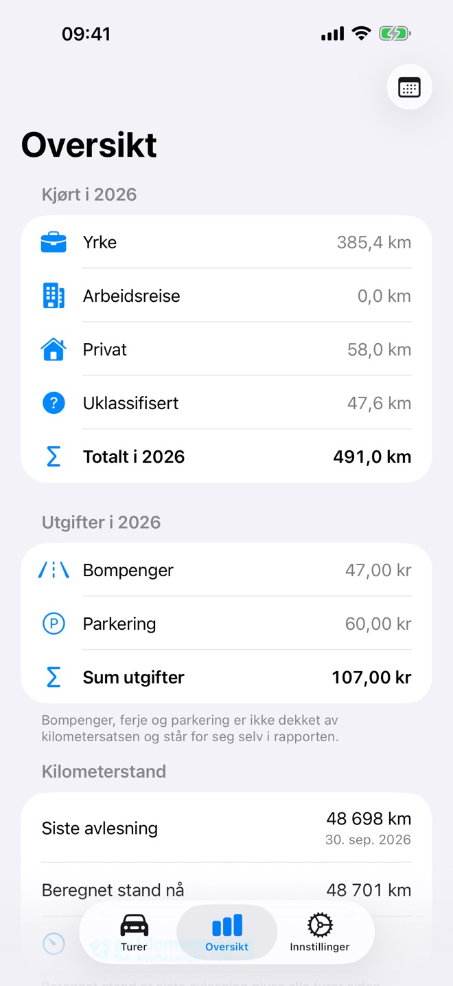 Skjermbilde fra appen: 
