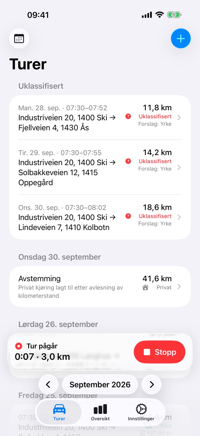 Skjermbilde fra appen: 